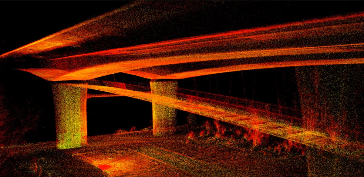 LiDAR point cloud of a highway bridge