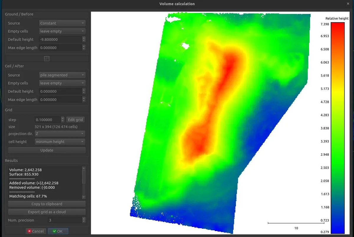 Volume calculation height map of a material stockpile